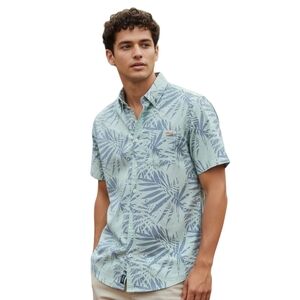 Salt Life Green and Blue Leaf Print Shirt